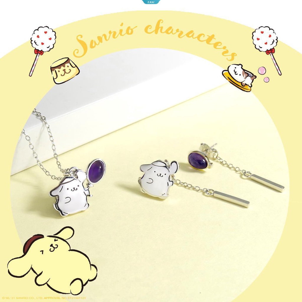 Sanrio Perhiasan PomPomPurin Balon Kristal Batu Permata925 Sterling Silver Kalung Kawaii Sanrio Aksesoris Hadiah Ulang Tahun Anak Perempuan [ZK]