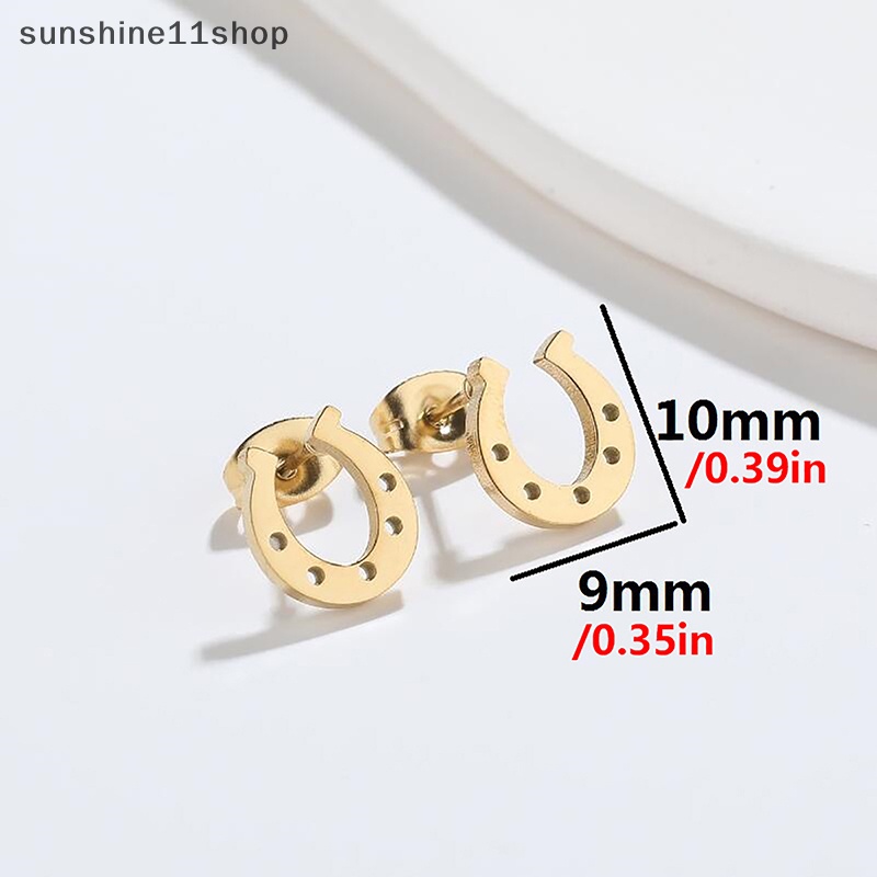 Sho 1pasang Anting Stud Bentuk U Bahan Stainless Steel Earing Sepatu Kuda Minimalis N