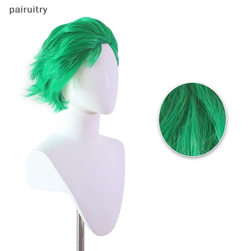 Wig PRT Anime One Piece Licin-Belakang Hijau Lapis Pendek Roronoa Zoro Cosplay Wig PRT