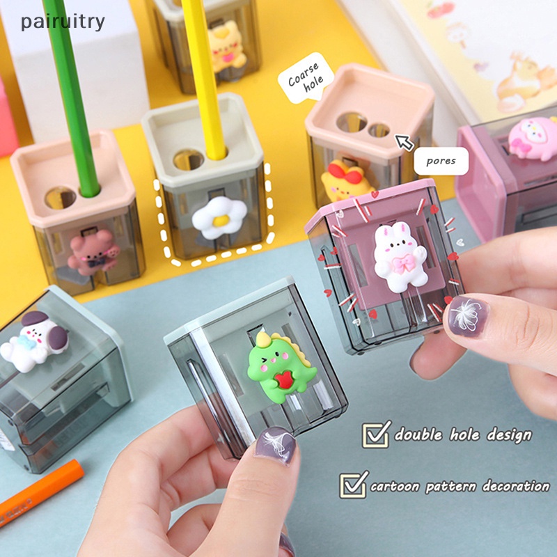 Prt Pengasah Pensil Kartun Lucu Kecil Dua Lubang Sharpener Pencil Kawaii Stationery PRT