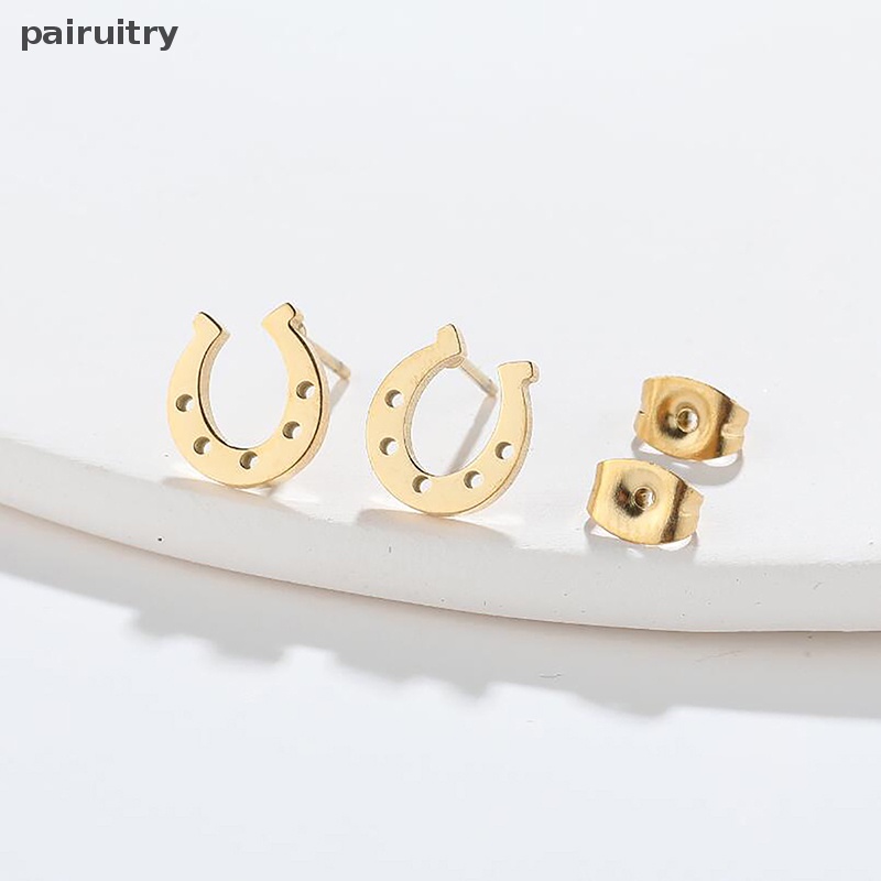 Prt 1pasang Anting Tusuk Bentuk U Bahan Stainless Steel Minimalis Horse Shoe Earing PRT