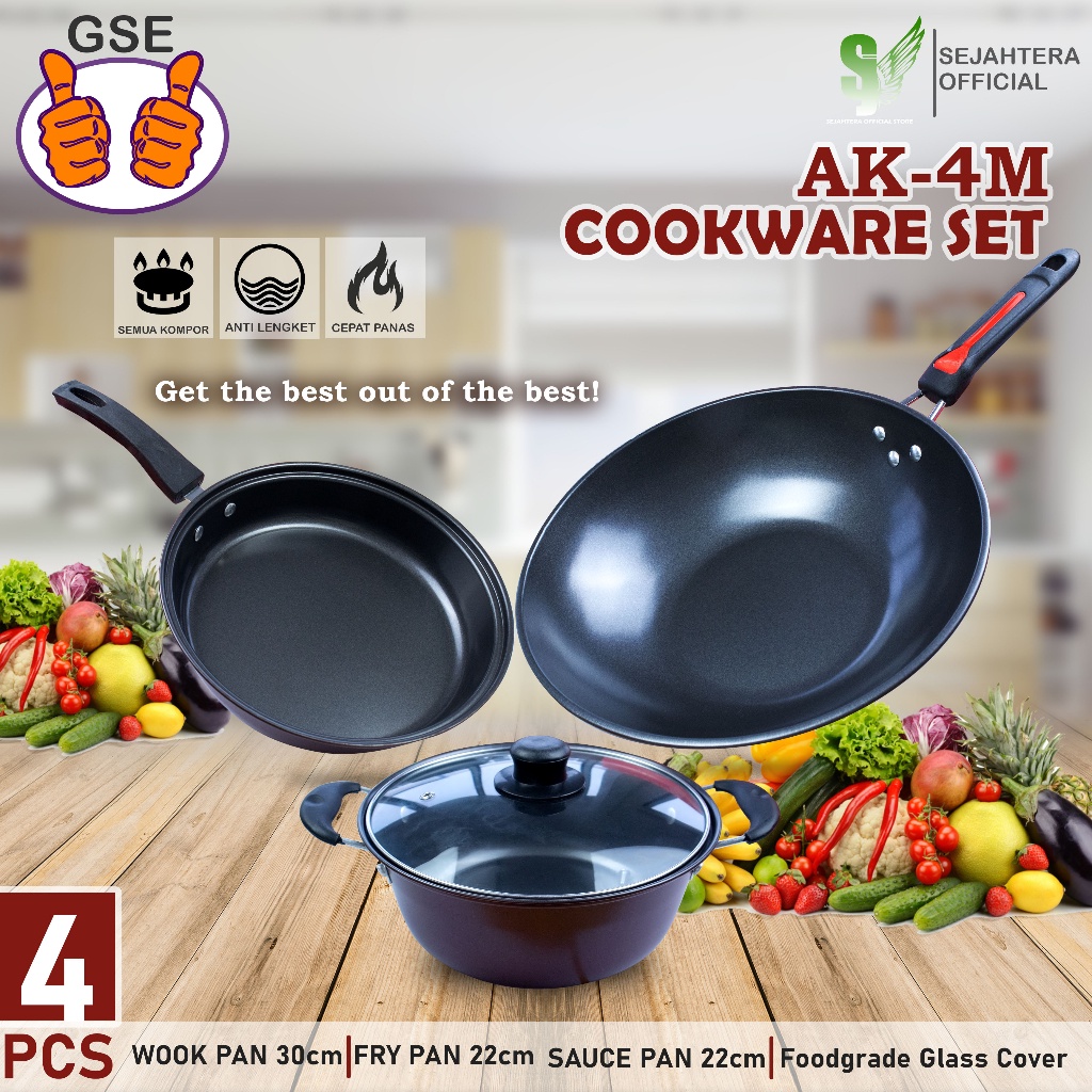 Teflon Wajan Tumis 4in1 Cookware Set Anti Lengket