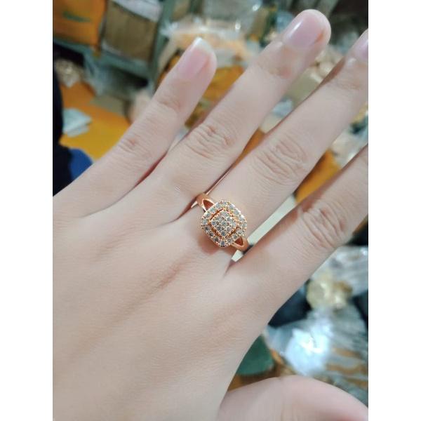 Model cincin emas simple elegan kotak permata asli 24k perhiasan titanium