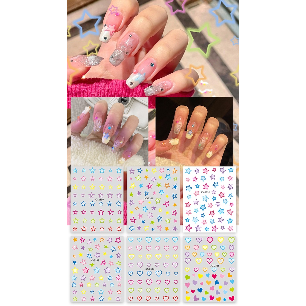 Stiker Dekorasi Nail Art Bentuk Bintang &amp;Love Warna-Warni Gadis Macaron Color Deco DIY Decals