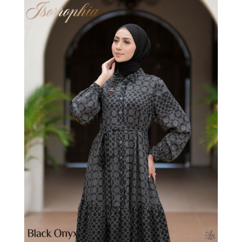 Isorrophia Dress by Aden Hijab gamis aden jet black gamis hitam