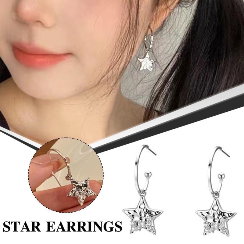 Y2k Fashion Sederhana Warna Perak Shiny Pentagram Menjuntai Anting-Anting Wanita Gadis Indah Minimalis Berujung Lima Bintang Drop Anting-Anting Perhiasan