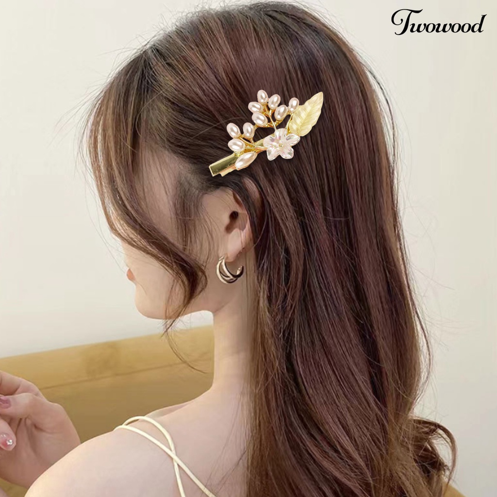 Twowood Gaya Korea Manis Indah Sisi Poni Klip Bunga Imitasi Mutiara Dekorasi Rambut Pengantin Pin Styling Alat