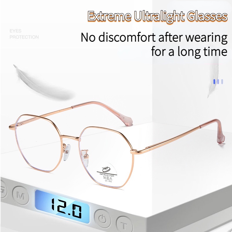 (YUZHU) Western Vintage Fashion Optical Eyeglasses Korean Fashion Anti Blue Light Metal Eyeglasses Unisex