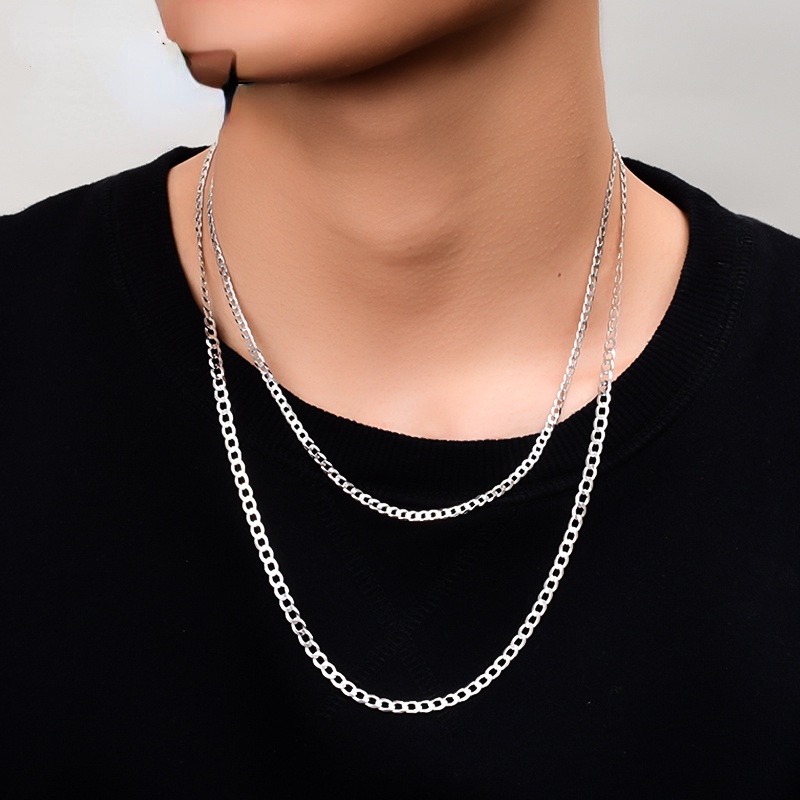 S925 Sterling Silver Kalung Pria Cambuk Rantai Sisi Rantai Liontin Tebal Rantai Hip Hop Fashion INS Perhiasan Hadiah