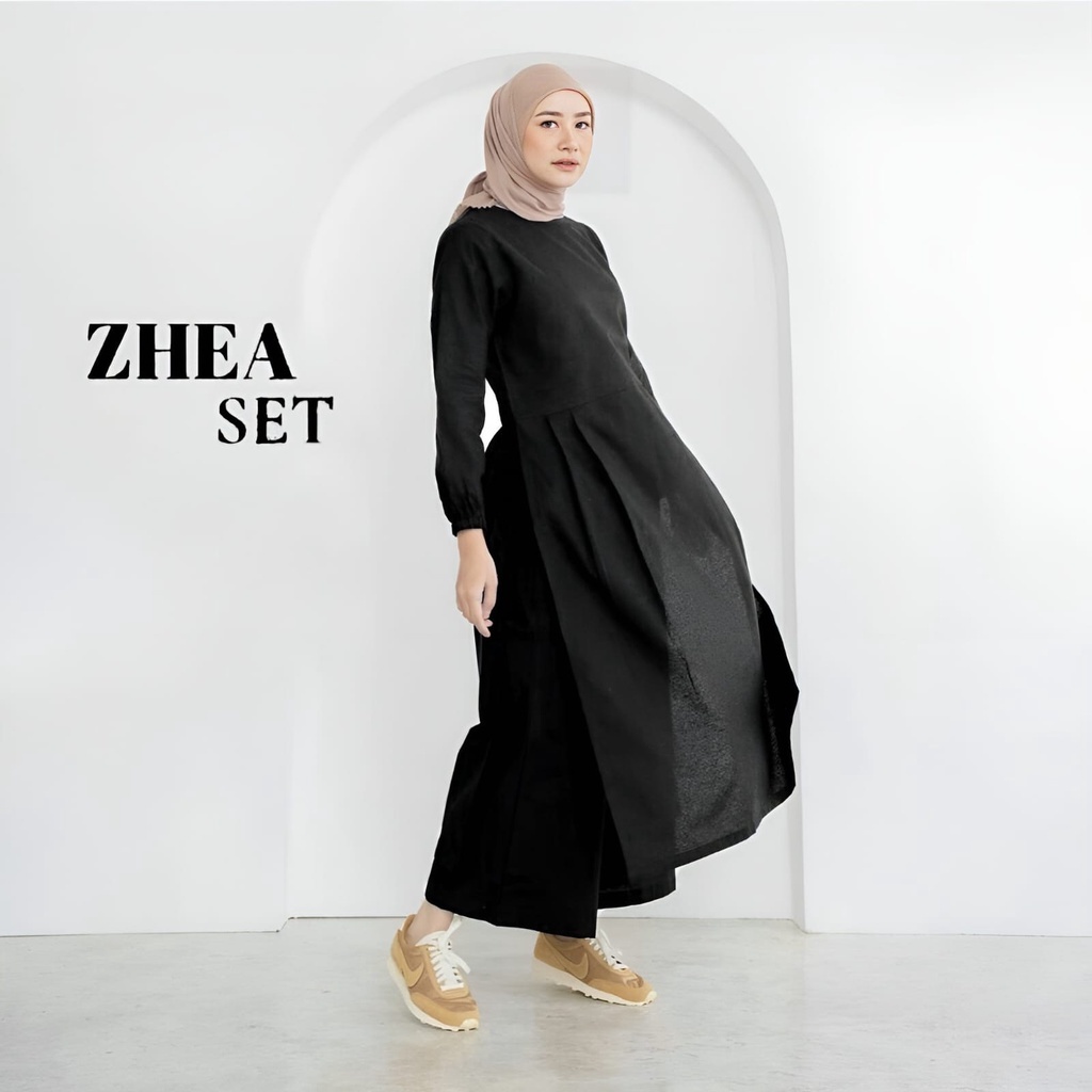 Zhea Set Setelan Baju Muslim 2in1 Polos Basic Premium OOTD Lebaran l Stelan Kondangan Wanita Remaja