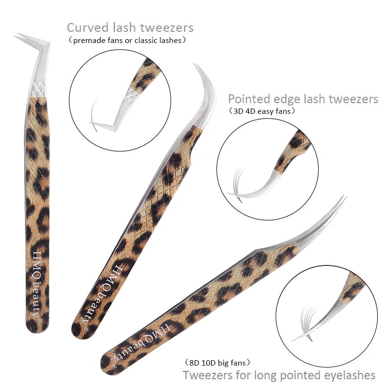 Pinset Bulu Mata Ekstensi Motif Leopard Pinset Superhard Stainless Steel Dengan Tip Fiber Pinset Anti-Statis Presisi Tinggi