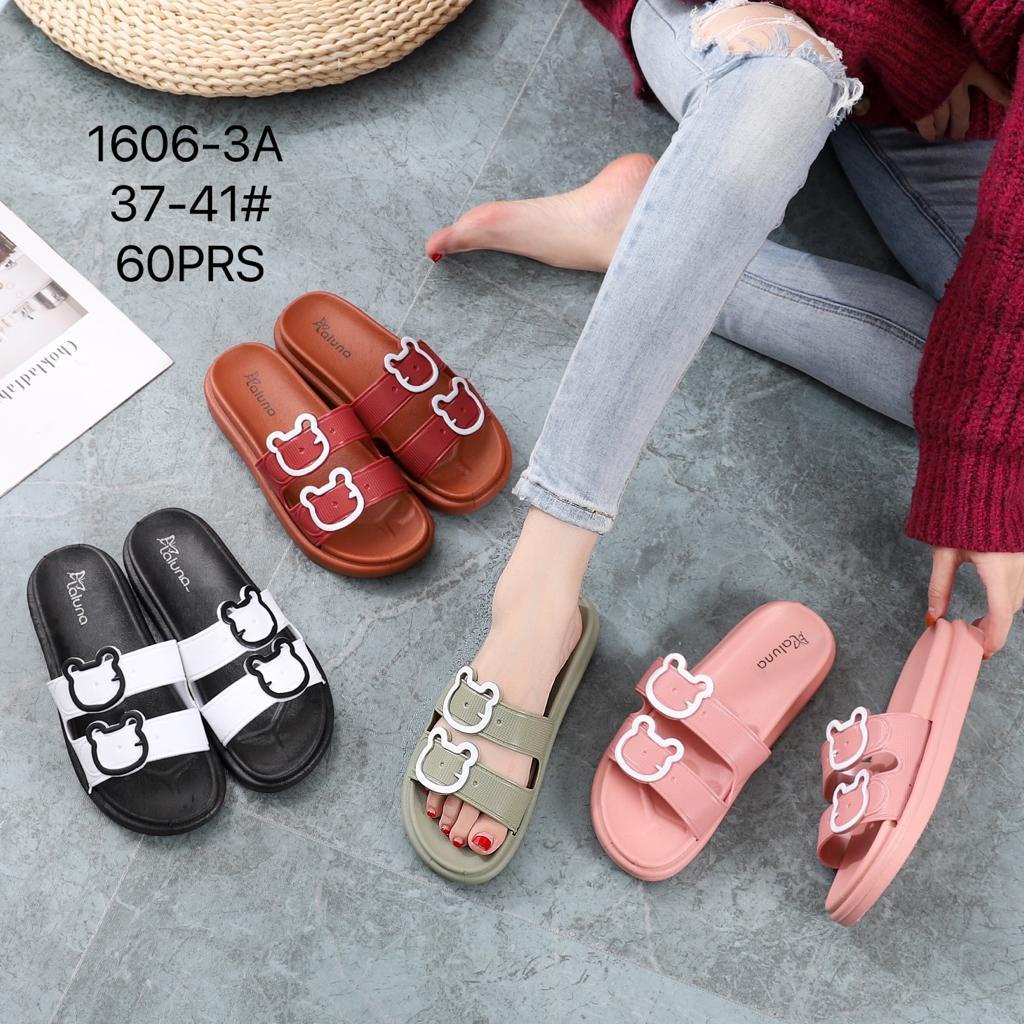 Sandal Jelly Slop Karet Wanita Ban Dua Motif Gesper Bear cantik elegant LLS 1606-3A size 37-41