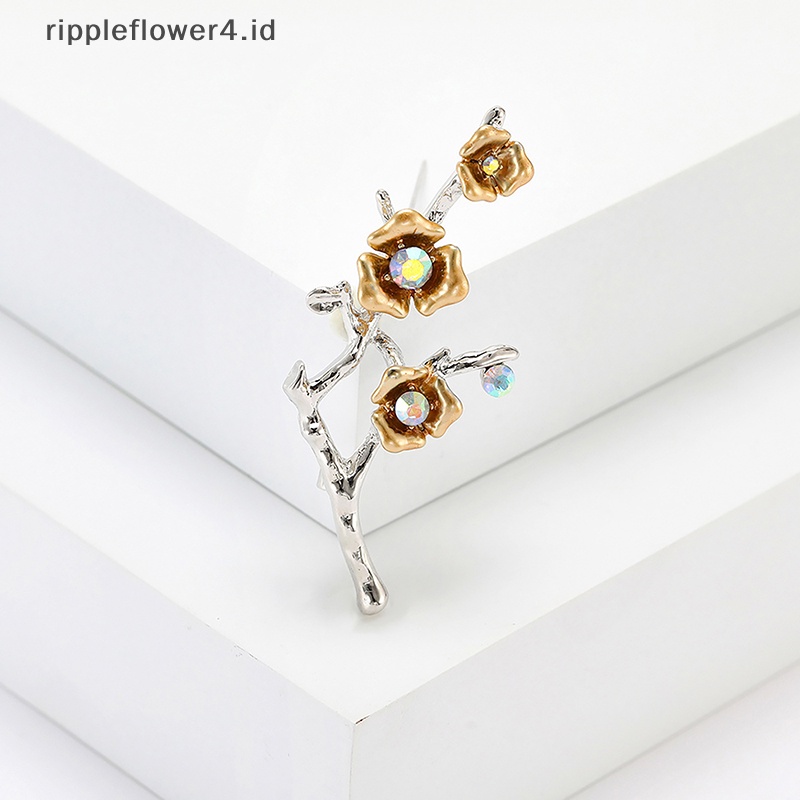 {rippleflower4.id} Plum Blossom Bros Pin Vintage Berlian Imitasi Korsase Buket Pernikahan Sederhana Perhiasan Jas Anti-Cahaya Gesper Untuk Wanita Hadiah Pesta~