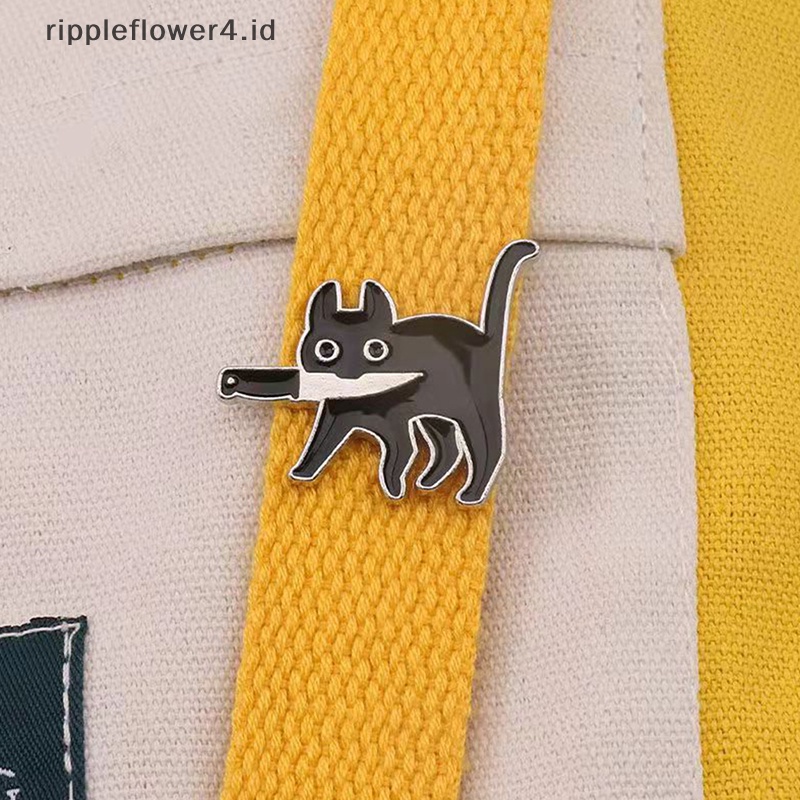 {rippleflower4.id} Kartun Kucing Hitam Pemodelan Pop-Enamel Bros Pin Fashion Lapel Lencana Pin Perhiasan Hadiah~
