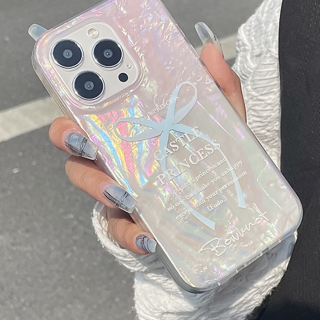 Ins Gaya Cocok Untuk iPhone 14 Pro Max iPhone Phone Case Double-layer Dicetak Pola Busur Kompatibel Dengan Iphone13 13pro 13prm iPhone 11 11pro 14plus 12Pro Max Shockproof TPU Phone Case