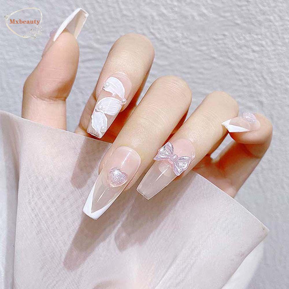 Mxbeauty Jantung Nail Art Berlian Imitasi Wanita Jepang Es Melalui Manikur Aksesoris Kuku Bor Bunga 3D Perhiasan Kuku