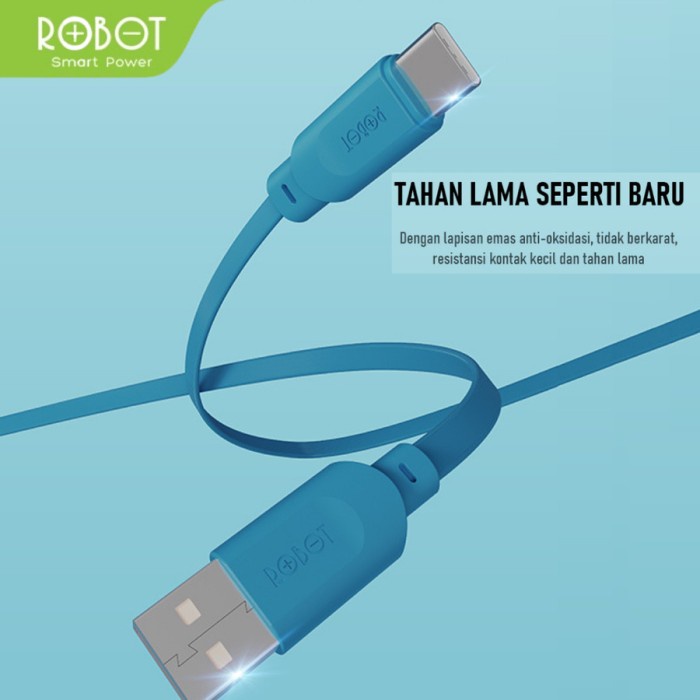 Robot RT-AM100 / RT-AC100 Kabel Charger Micro USB Type-C Pipih 2.4A 100cm Data Cable &amp; Transmision Fast Charging