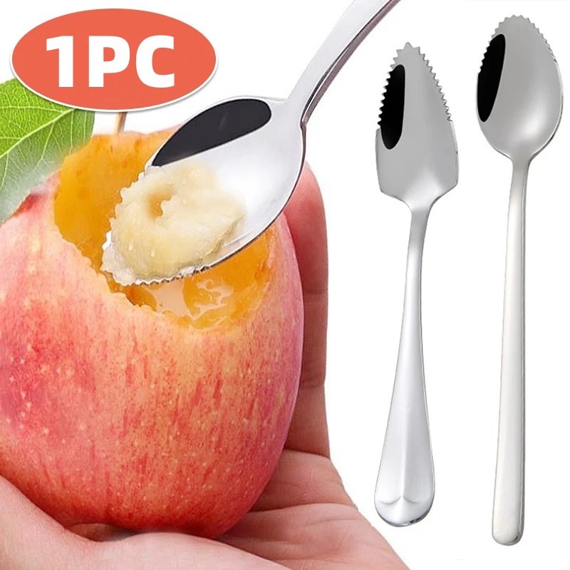 1pc Rumah Tebal Stainless Steel Sendok Buah Jeruk Es Krim Dessert Scoop Gerigi Pinggiran Buah Kopi Pengaduk Teh Sendok Dapur Gadget