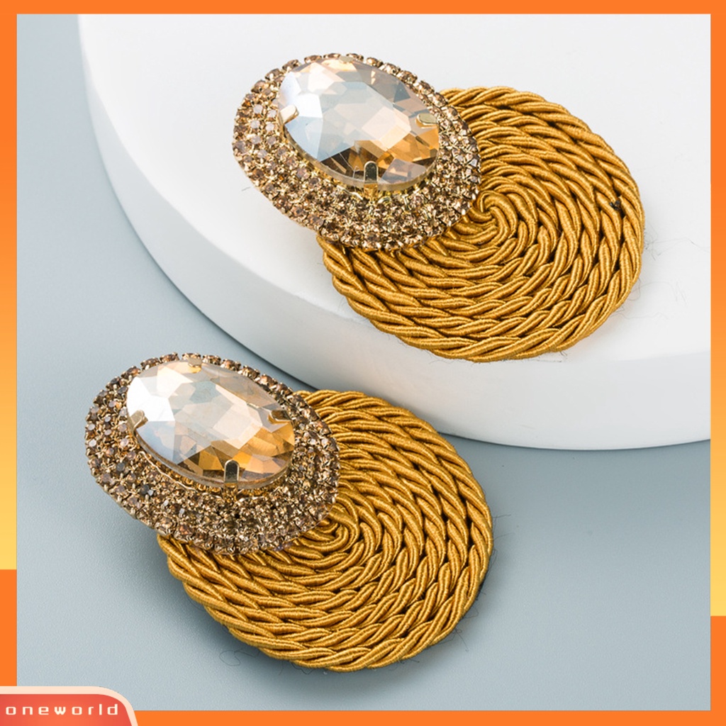 [WOD] 1pasang Anting Menjuntai Warna-Warni Berlian Imitasi Perhiasan Rajut Tangan Shiny Geometric Round Stud Earrings Untuk Pacaran