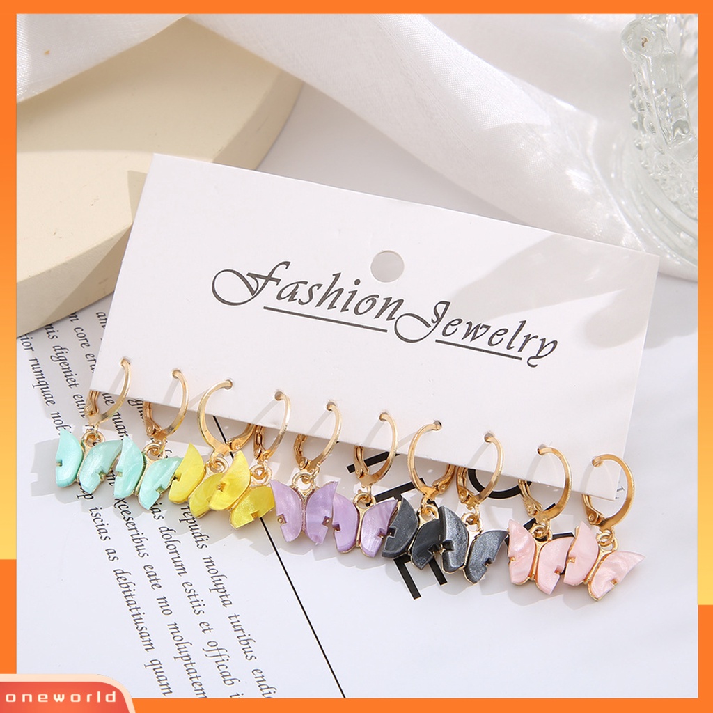 [WOD] 5pasang Anting Menjuntai Warna-Warni Retro Geometris Electroplating All-match Hias Hadiah Wanita Akrilik Butterfly Drop Earrings Fashion Perhiasan Untuk Pacaran