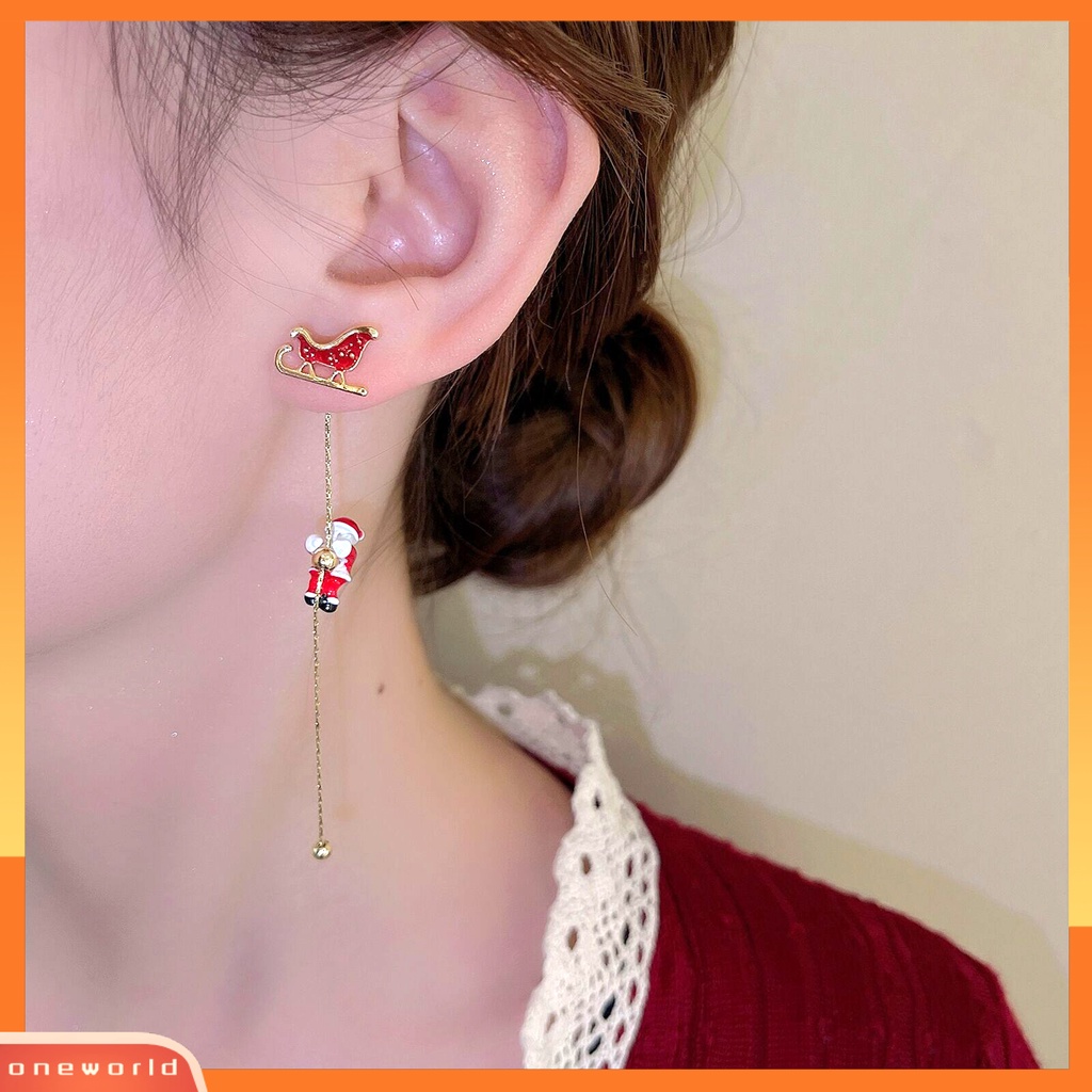 [WOD] 1pasang Anting Menjuntai Asimetris Rantai Panjang Rumbai Manis Festival All-match Dekorasi Hadiah Xmas Natal Santa Claus Snowflake Bell Drop Earrings Perhiasan Untuk Tahun Baru