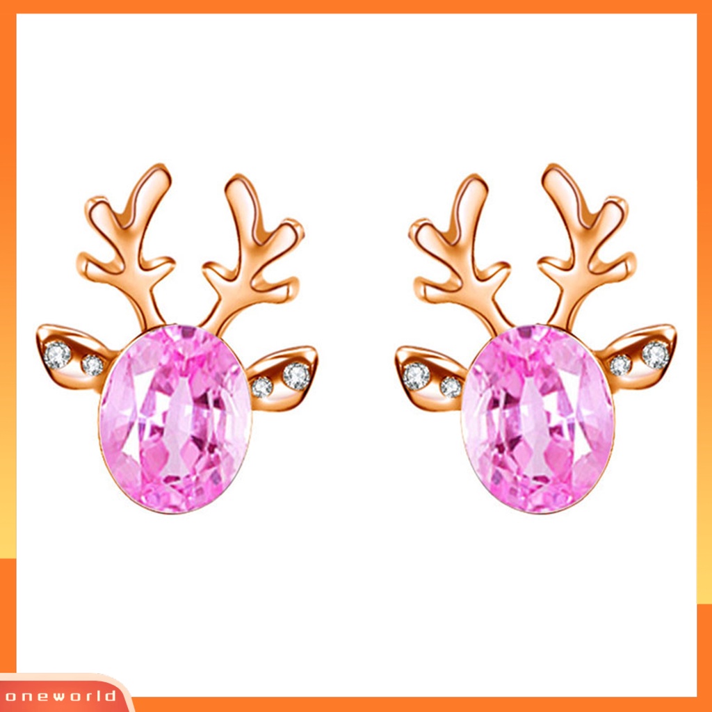 [WOD] 2pcs Natal Telinga Studs Boho Faux Gemstone Shiny Rhinestone Hias Festival Hadiah Xmas Tanduk Stud Anting Wanita Pesta Perhiasan Untuk Tahun Baru