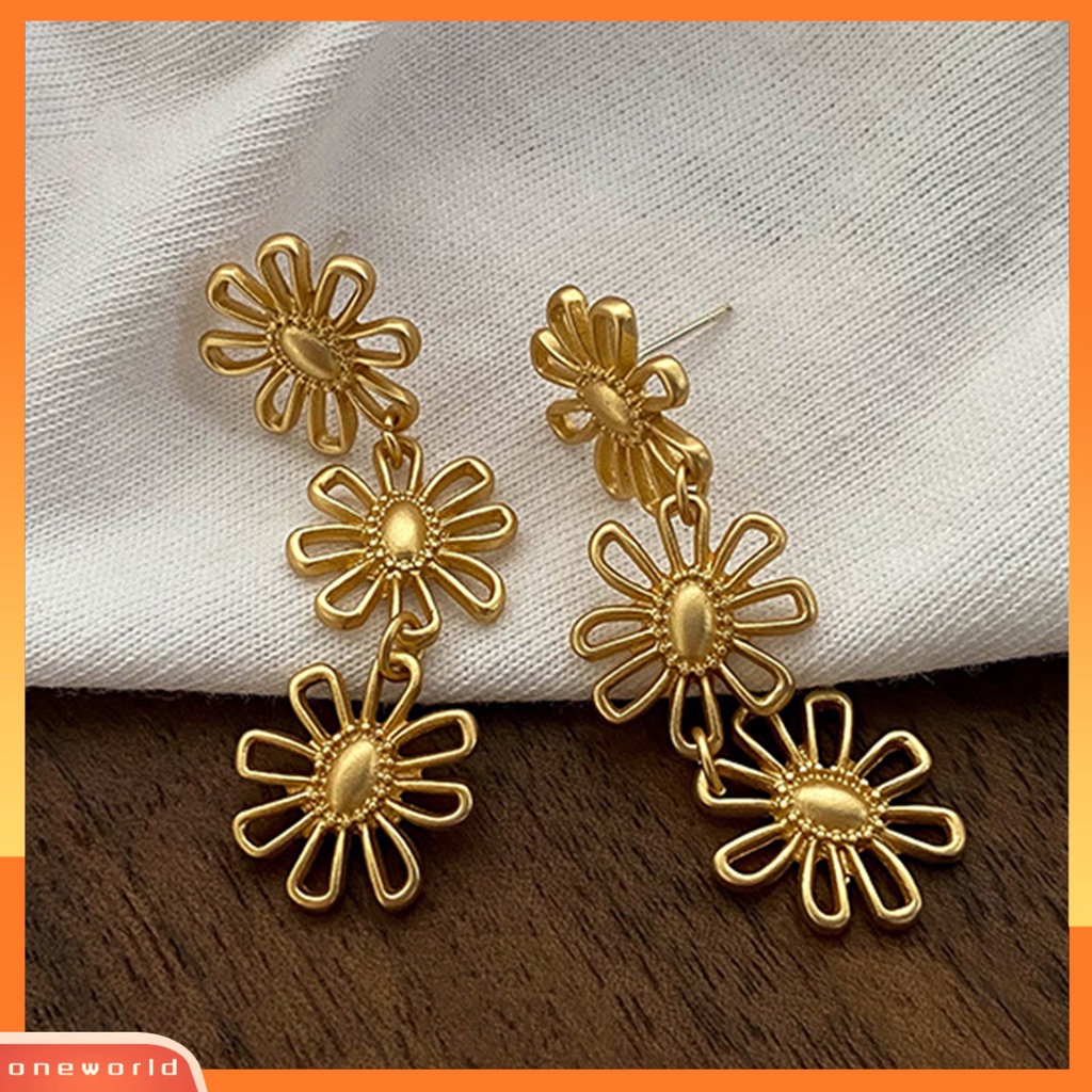 [WOD] 1pasang Anting Pejantan Vintage Panjang Temperamen Berongga Keluar Geometris Hias Hadiah Wanita Gadis Bunga Liontin Drop Earrings Perhiasan Untuk Pakaian Sehari-Hari