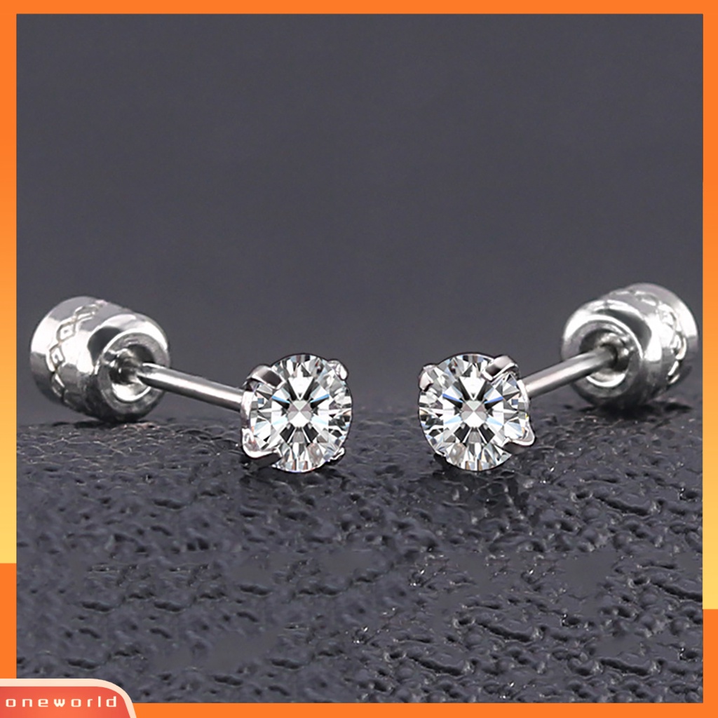 [WOD] Anting Giwang Fashionable Unisex Berlian Imitasi Bulat Cubic Zirconia Titanium Steel Untuk Hadiah