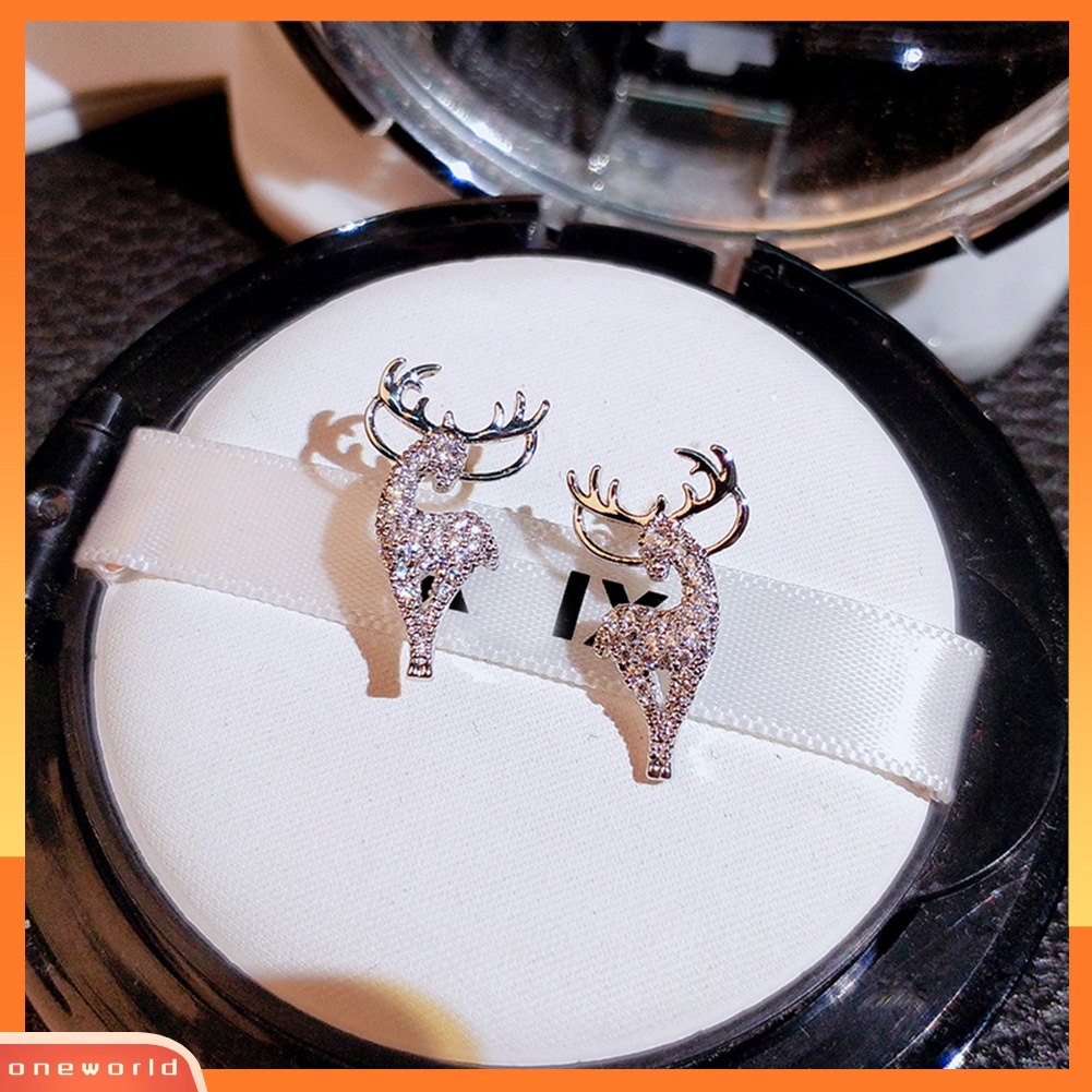 [WOD] Fashion Wanita Berlian Imitasi Elk Perak Disepuh Ear Stud Earrings Perhiasan Hadiah Xmas