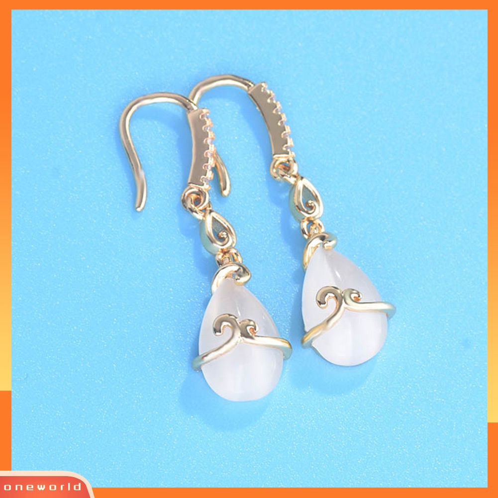 [WOD] Fashion Wanita Tetesan Air Imitasi Opal Menjuntai Ear Hook Anting Pesta Perhiasan Hadiah