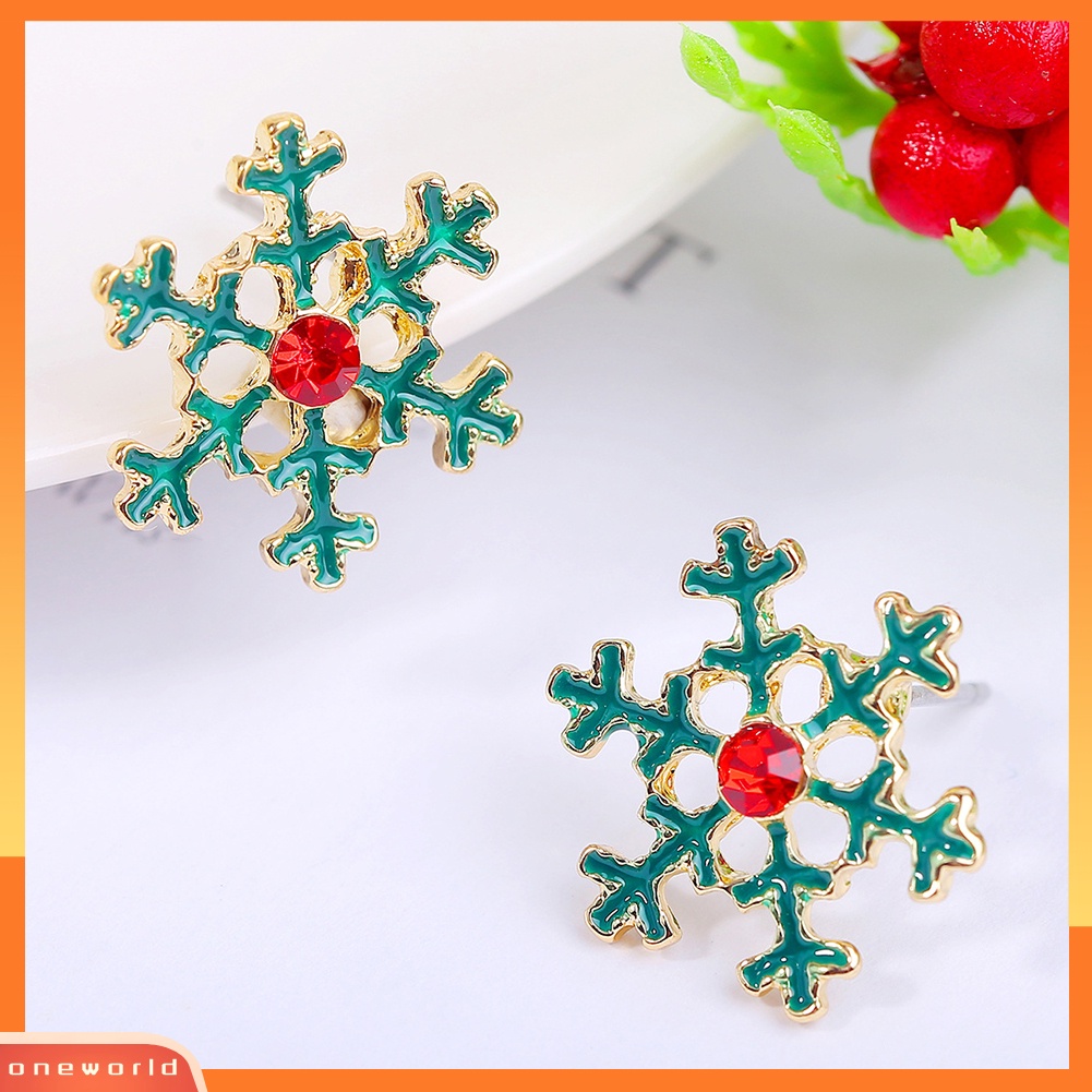 [WOD] Wanita Kreatif Natal Snowflake Candy Cane Stud Earrings Perhiasan Pesta Xmas