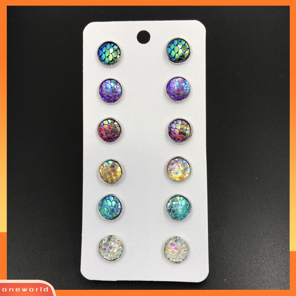 [WOD] 6pcs /Set Fashion Wanita Multicolor Pola Sisik Ikan Ear Stud Earrings Jewelry