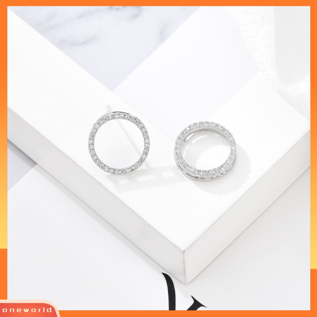 [WOD] Wanita Sederhana Cubic Zirconia Geometris Hati Bentuk Bulat Ear Stud Perhiasan Hadiah