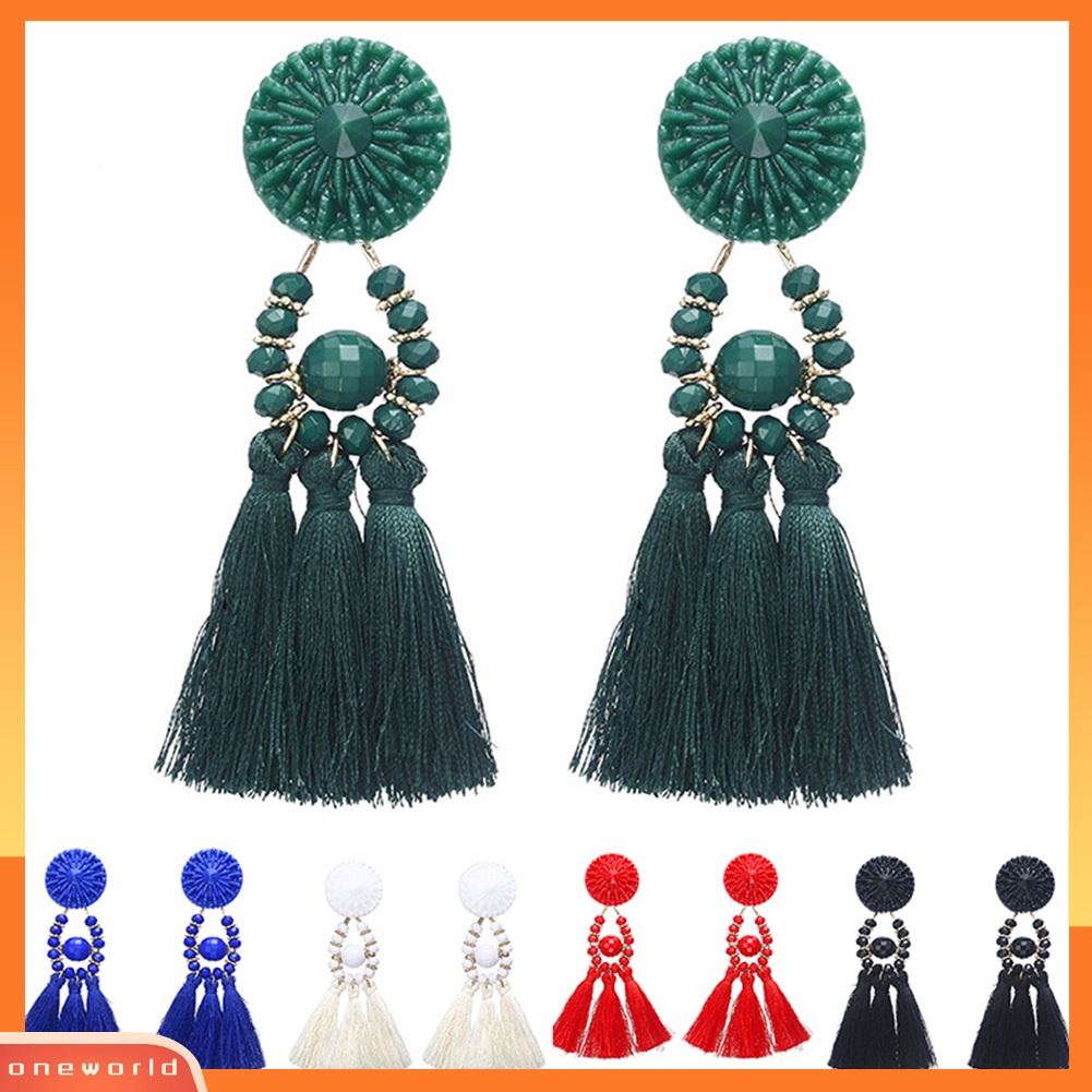 [WOD] Vintage Etnik Manik-Manik Rumbai Panjang Menjuntai Statement Earrings Wanita Perhiasan Hadiah