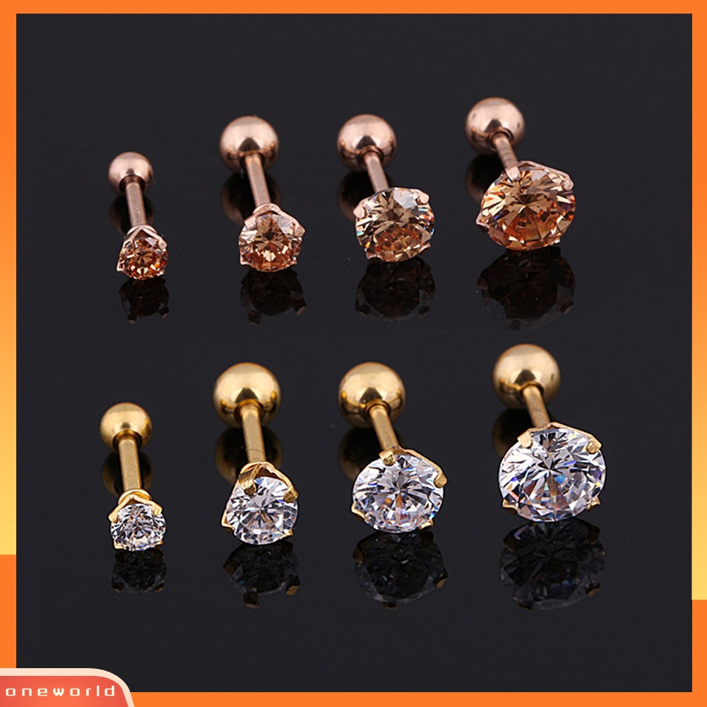 [WOD] 1pc Unisex Cubic Zirconia Hias Titanium Steel Stud Earring Perhiasan Tulang Rawan