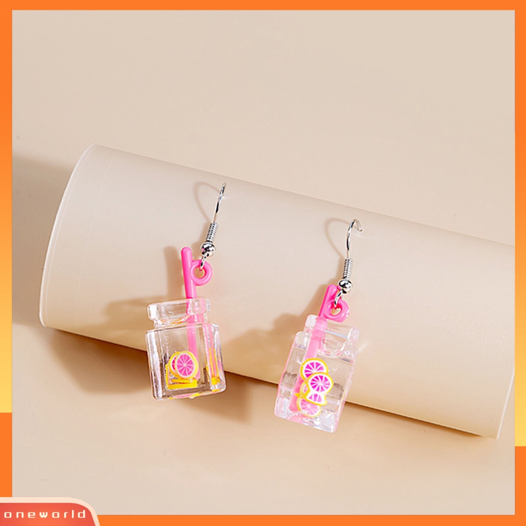 [WOD] 1pasang Drop Earrings Indah Ringan Resin Kartun Buah Susu Cangkir Teh Anting Untuk Pesta