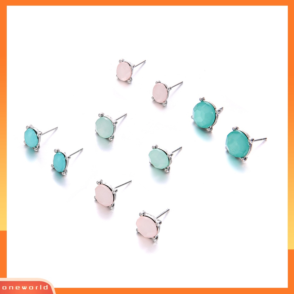 [WOD] 5pasang Geometris Zirkon Hias Telinga Studs Set Gadis Club Tanggal Belanja Anting-Anting