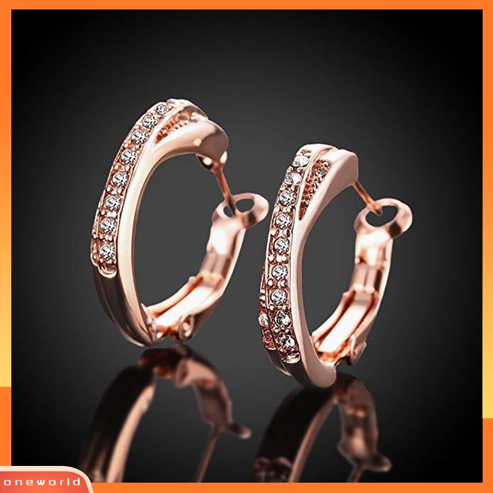 [WOD] Fashion Elegan Hoop Huggie Earrings Berlian Imitasi Mengkilap Perhiasan Pesta Lady Gift