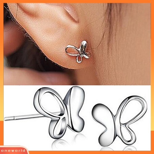 [WOD] Fashion Elegan Kupu-Kupu Perak Disepuh Ear Studs Earrings Hadiah Perhiasan Wanita