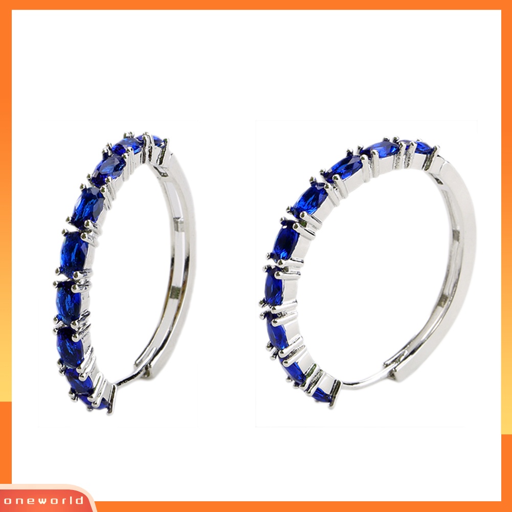 [WOD] Wanita Fashion Oval Potong Zirkon Telinga Klip Anting Hoop Earrings Mewah Perhiasan Hadiah