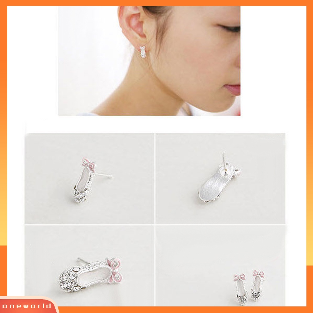 [WOD] Wanita Lucu Ikatan Simpul Sepatu Balet Bentuk Telinga Studs Fashion Shiny Earrings Jewelry