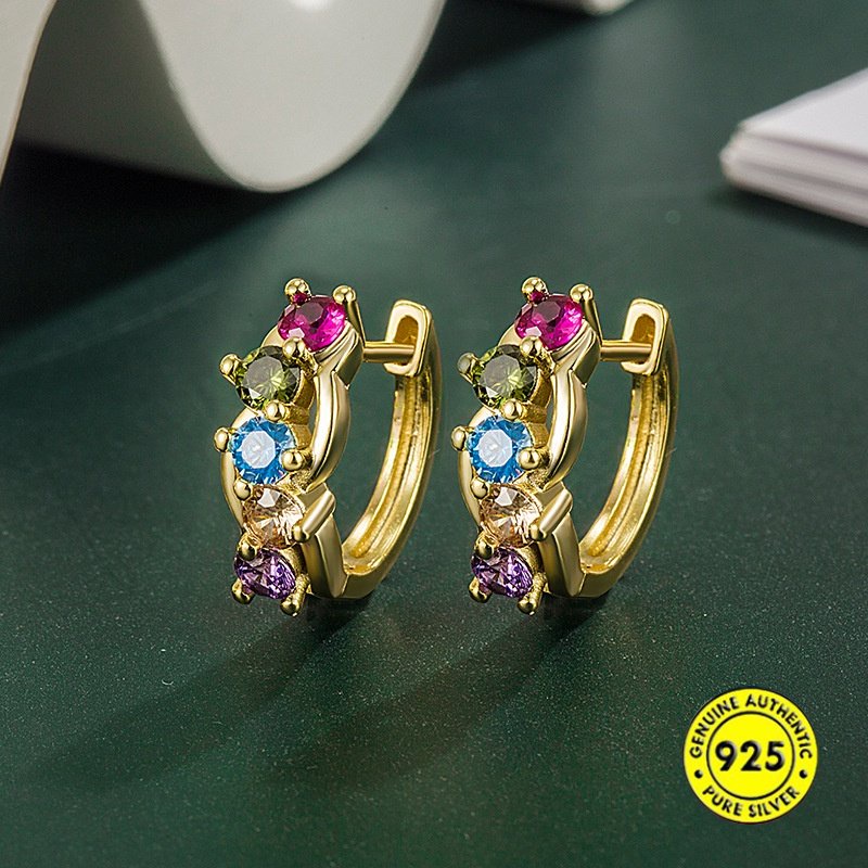 Anting Zirkon Aaa Warna-Warni Sederhana Dan Kompak Indah2023Baru U1829