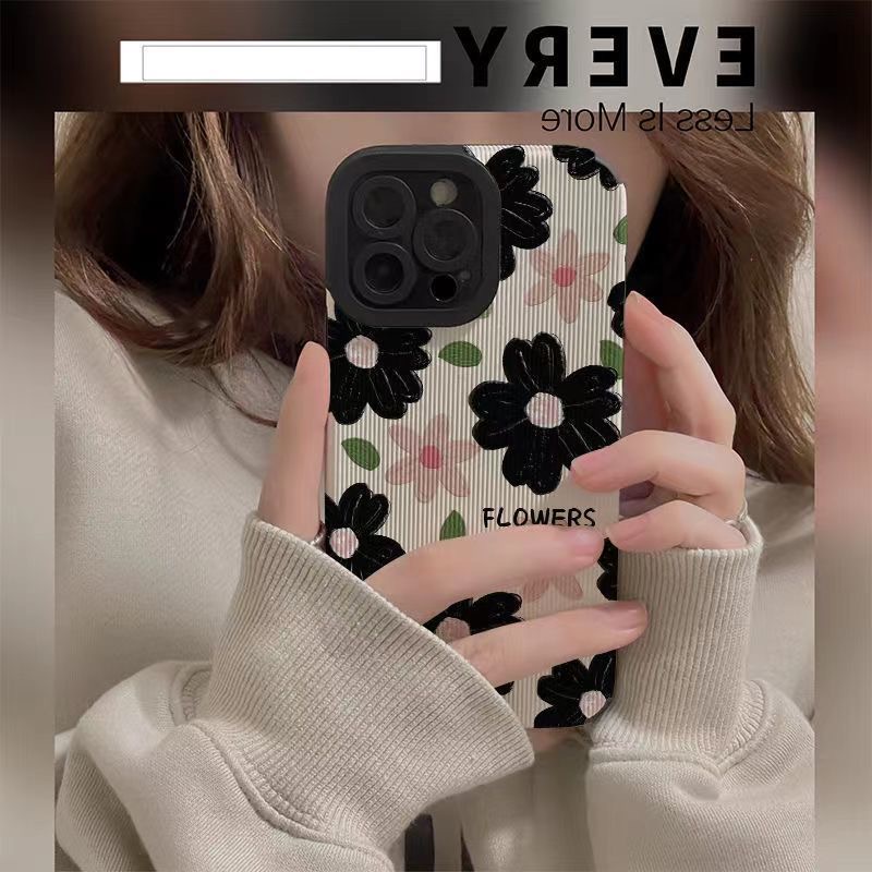 All New Pretty Black Pink Flower Soft Case IPhone 7 Plus 8 Plus X XS XR XS Max 11 13 12 14 PRO Max 14 Plus SE Phone Case Girl Girl Women' Fashion Sunflower