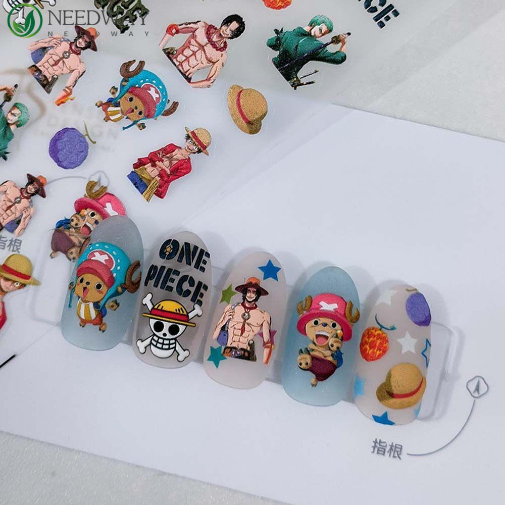 Needway Kartun Stiker Kuku Anime Perekat Diri Hewan Manikur Aksesoris Beruang Stiker Kuku One Piece