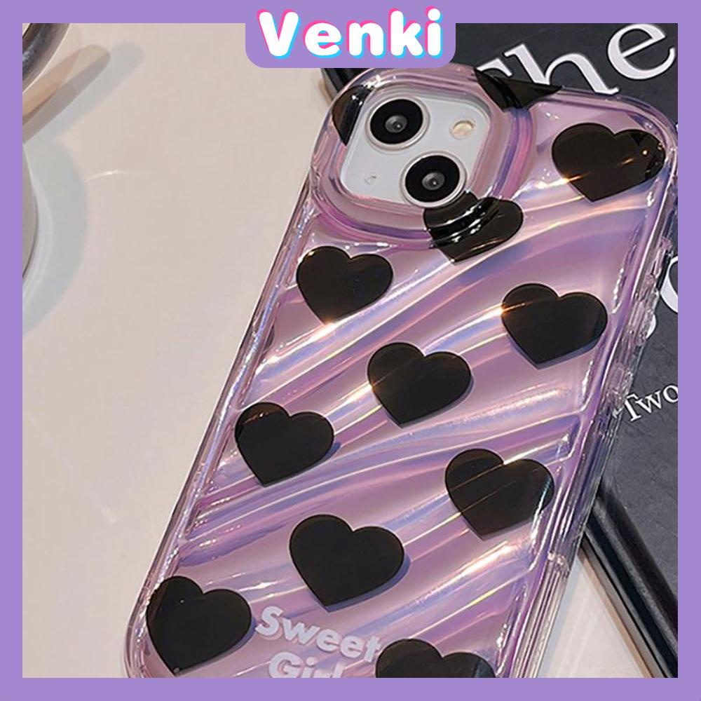 VENKI - iPhone Case untuk iPhone 11 Laser Reflektif Bening Ponsel Case TPU Lembut Shockproof Airbag Case Sederhana Hitam Hati Kompatibel dengan iPhone 14 13 Pro Max 12 Pro Max XR XR 7 8Plus