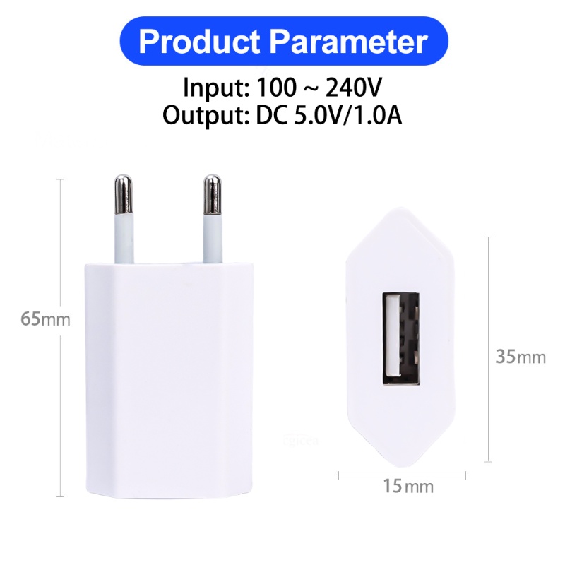 5v 1A Tahan Lama EU Plug USB Charger/Praktis Portable Oval Quick Charging Travel Plug/Universal Tablet Laptop Ponsel Charging Adapter/3C Aksesoris