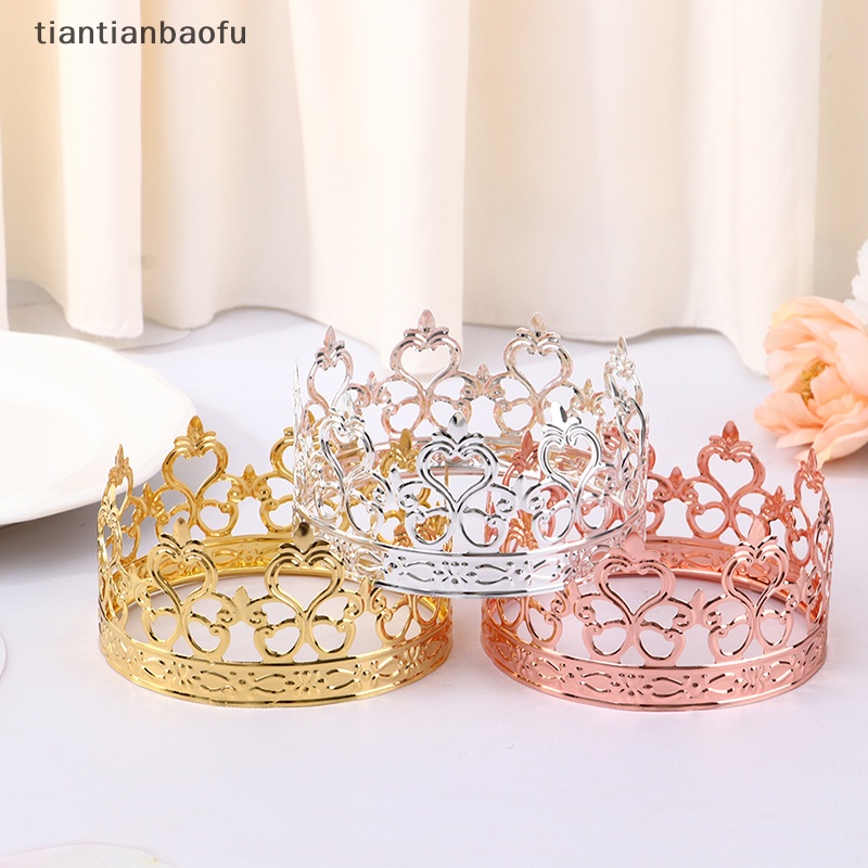 [tiantianbaofu] 1pc Tiara Warna Emas Mahkota Topper Kue Dekorasi Hias Perlengkapan Pesta Butik