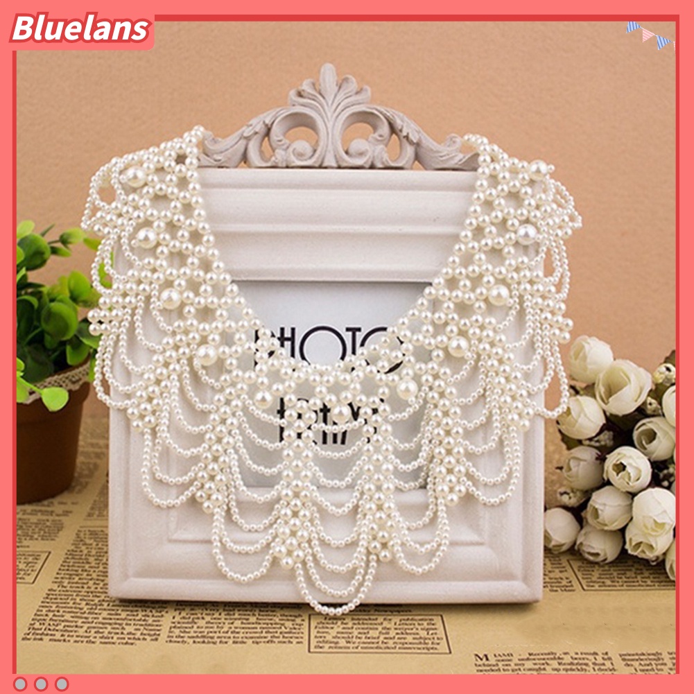 [BLS] Wanita Elegan Melubangi Mutiara Imitasi Choker Bib Collar Statement Necklace