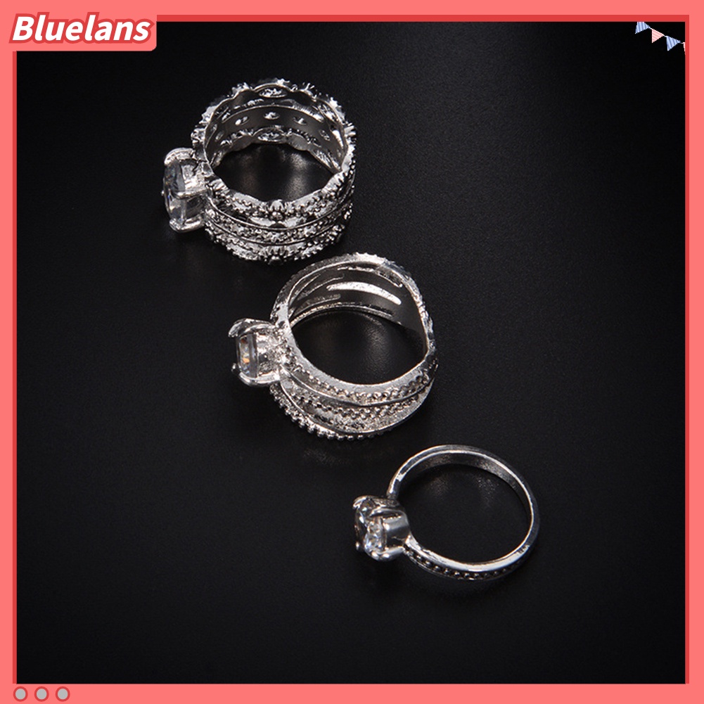 [BLS] 3pcs Vintage Berlian Imitasi Bertatahkan Melubangi Jari Cincin Set Perhiasan Wanita