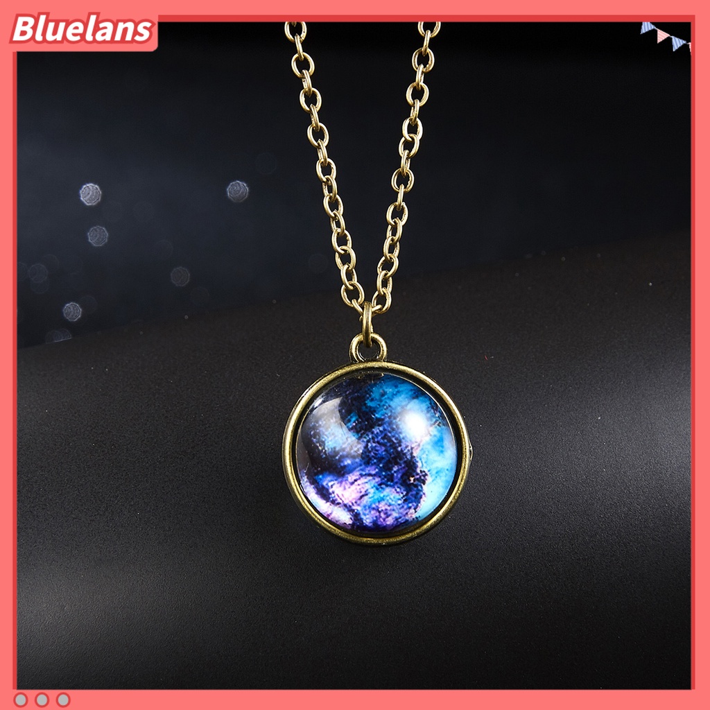 [BLS] Liontin Kalung Kepribadian Dua Sisi Glow in The Dark Vintage Colorful Galaxy Bola Kaca Kalung Perhiasan Aksesori